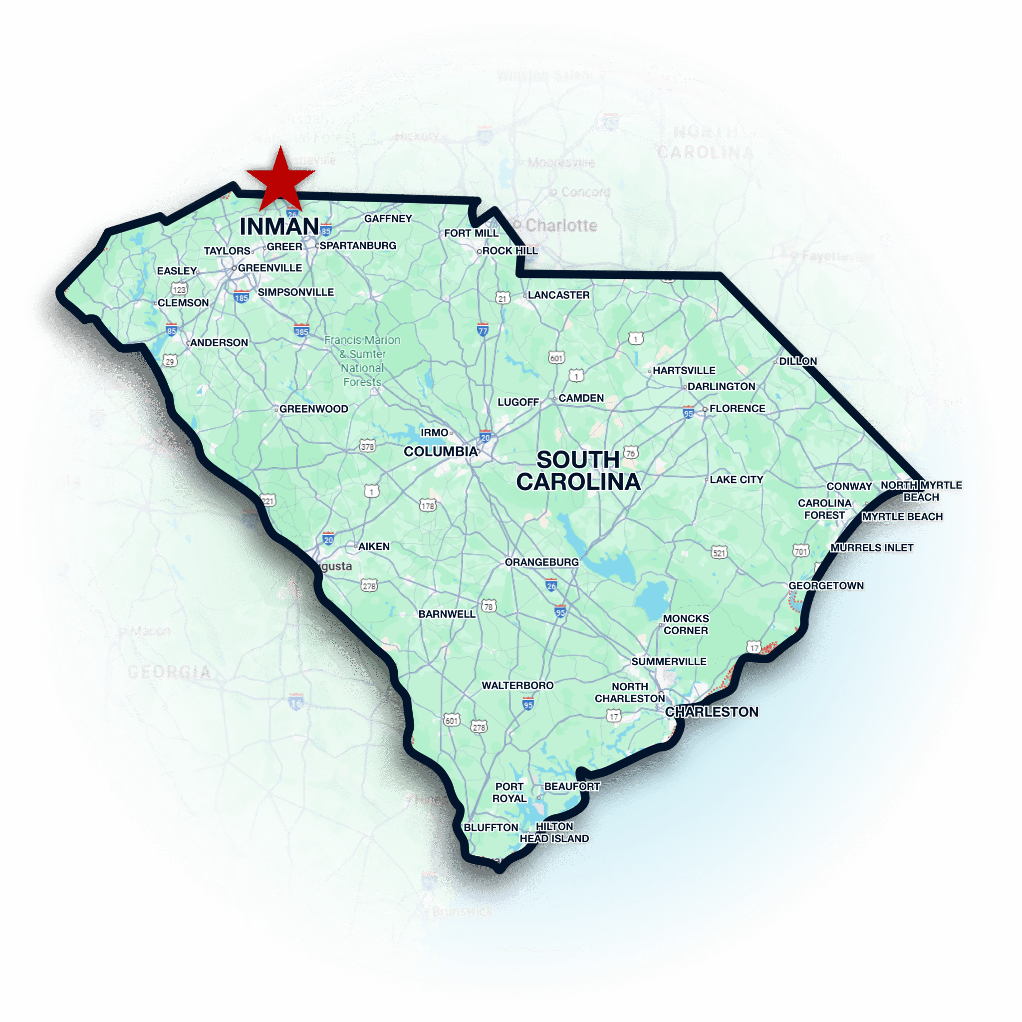South Carolina service area map